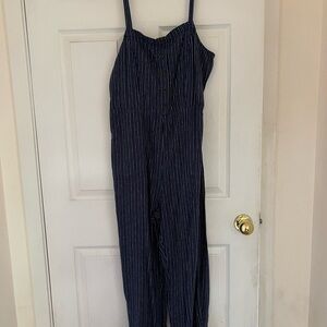 Old Navy Navy Blue Striped Jumpsuit